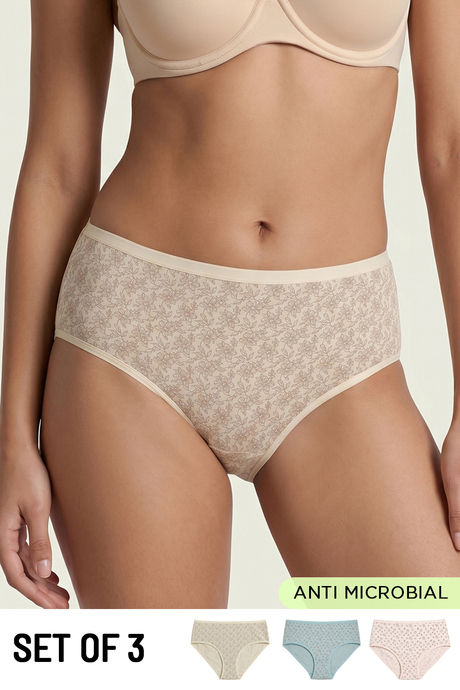 Buy Zivame Medium Rise Full Coverage Hipster Panty (Pack of 3) - Multicolor